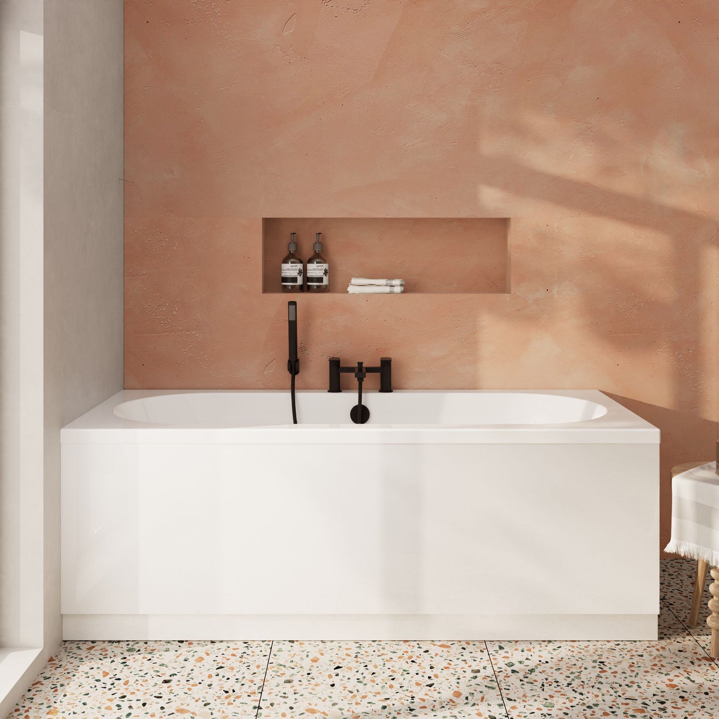 [BBDE509] Balterley Modern Double Ended Straight Shower Bath with Leg Set, 1700mm x 700mm (Tap, Waste and Panel Not Included) - White - Lifestyle 1