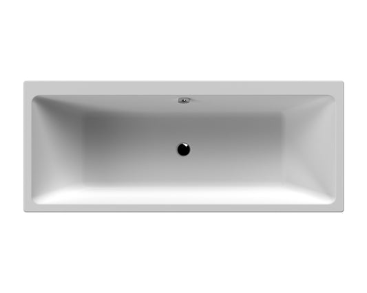 Balterley Modern Square Thin Edge Double Ended Straight Shower Bath with Leg Set, 1700mm x 700mm - White