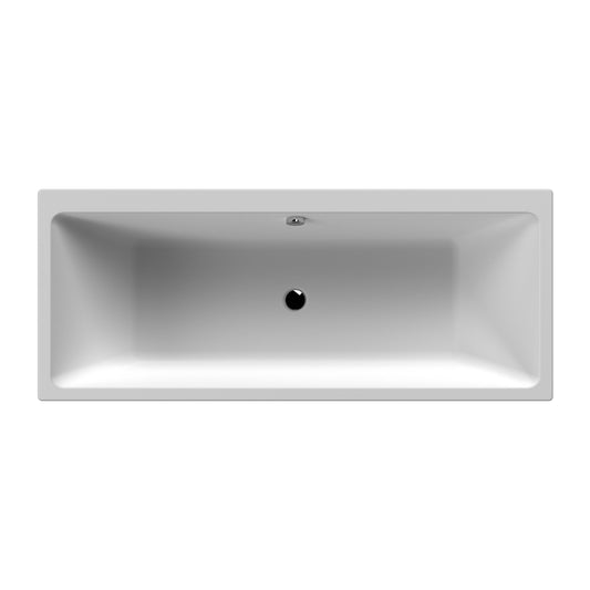 Balterley Modern Square Thin Edge Double Ended Straight Shower Bath with Leg Set, 1800mm x 800mm - White