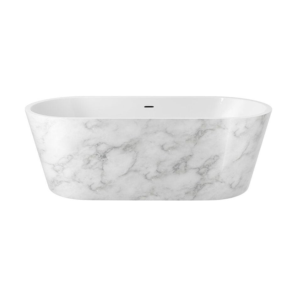 [BBFS103WM] Modern Oval Freestanding Double Ended Bath, White Marble Finish - Choice of Size - Cutout