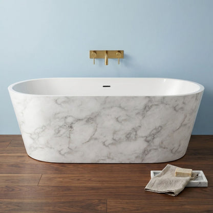 [BBFS103WM] Modern Oval Freestanding Double Ended Bath, White Marble Finish - Choice of Size - Silo