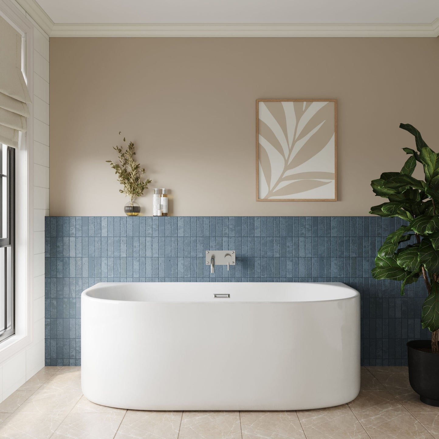[BBFS155] Contemporary Back To Wall Freestanding Bath from Balterley - Modern Design in Multiple Sizes - Lifestyle 1