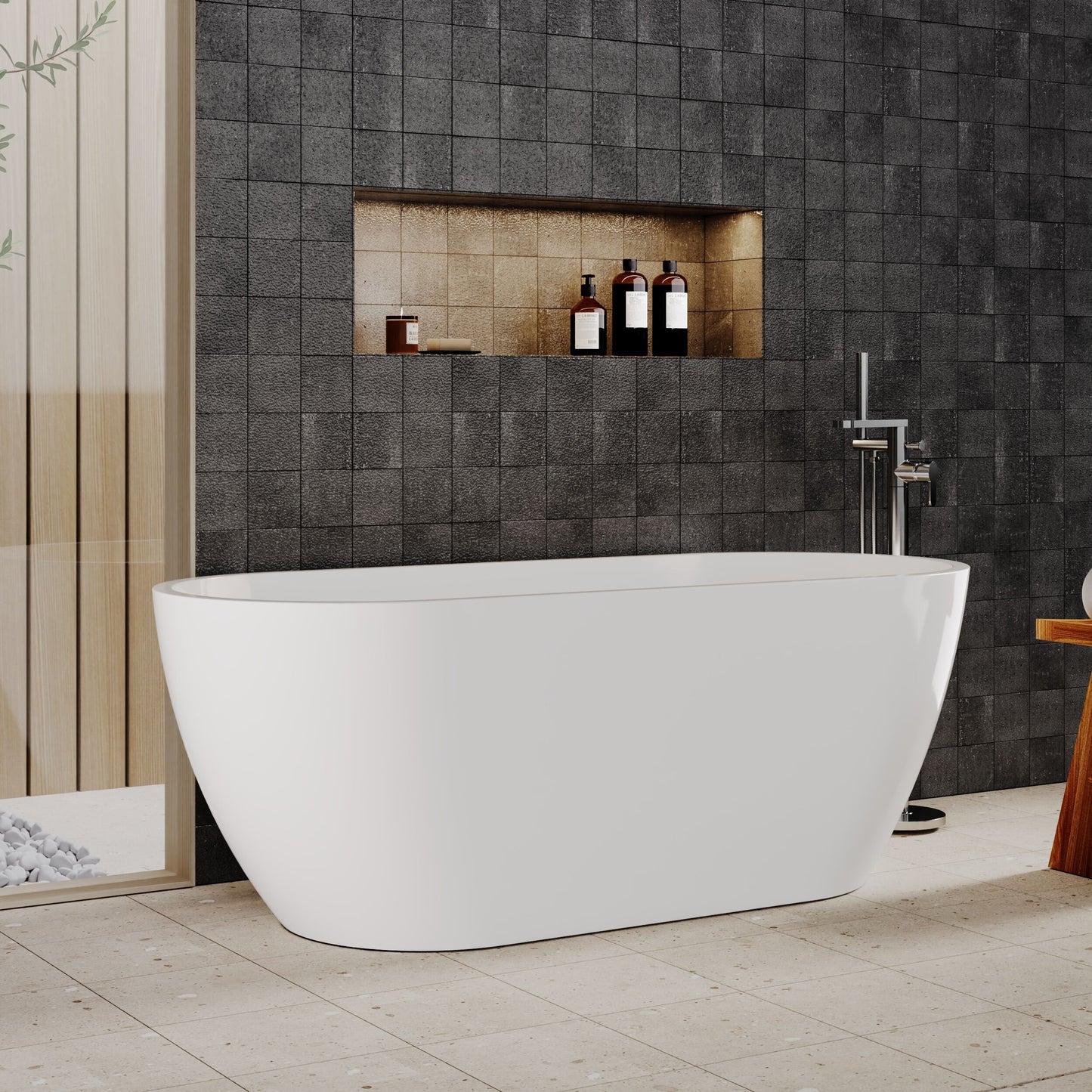 [BBFS156] Contemporary Oval Freestanding Bath with Waste, Double Ended - Choice of Size - Lifestyle 3