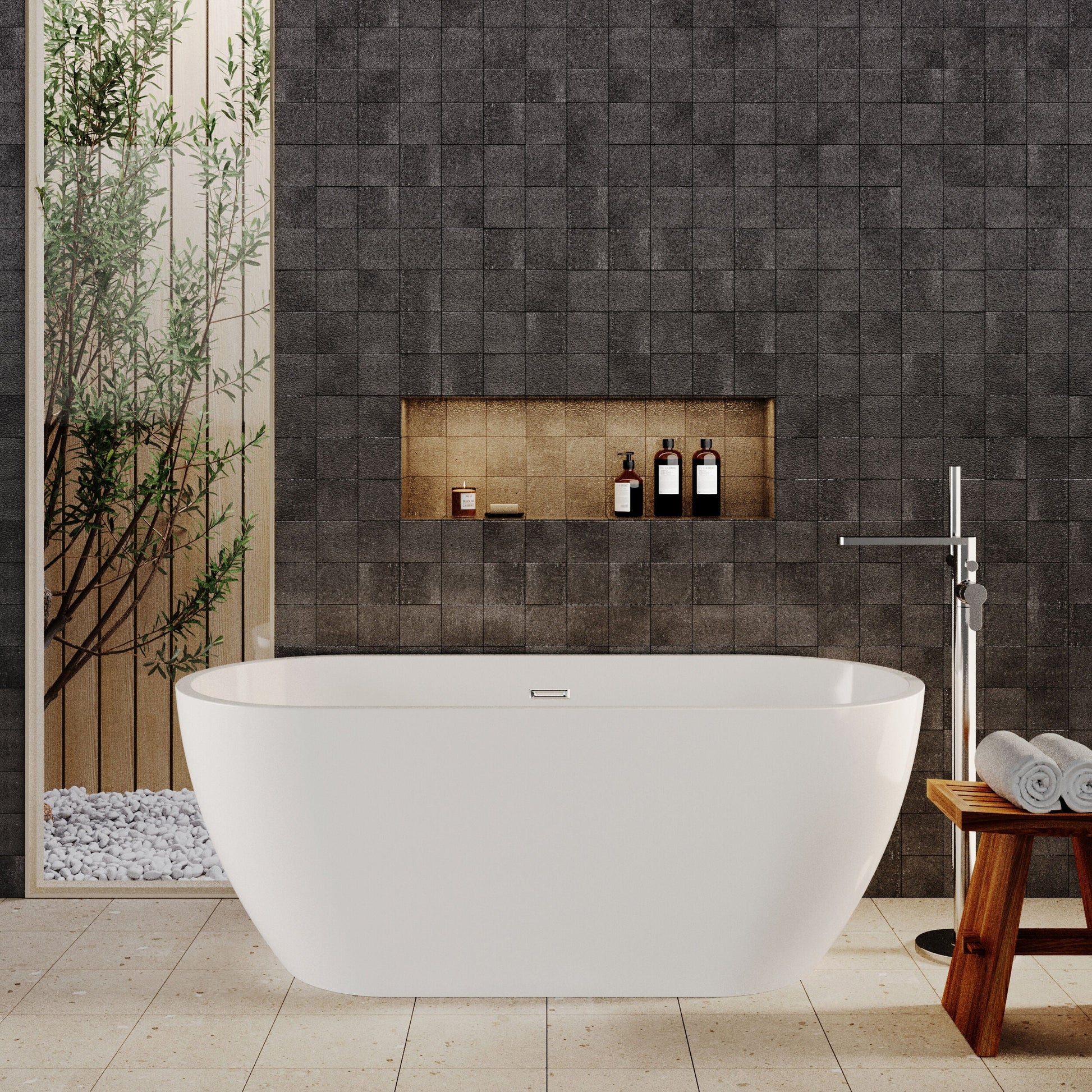 [BBFS157] Contemporary Oval Freestanding Bath with Waste, Double Ended - Choice of Size - Lifestyle 1