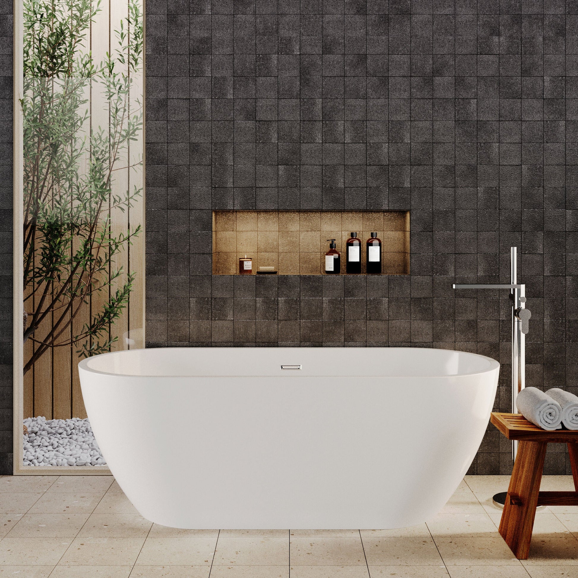 [BBFS158] Contemporary Oval Freestanding Bath with Waste, Double Ended - Choice of Size - Lifestyle 1