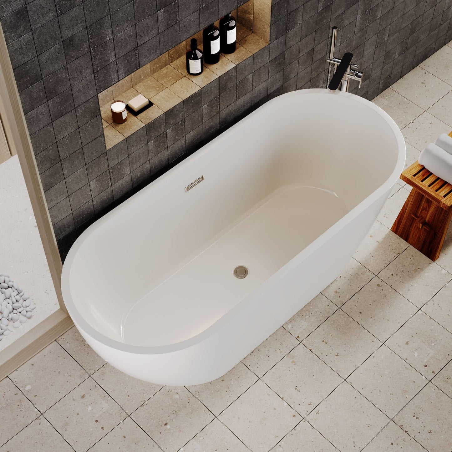 [BBFS158] Contemporary Oval Freestanding Bath with Waste, Double Ended - Choice of Size - Lifestyle 2