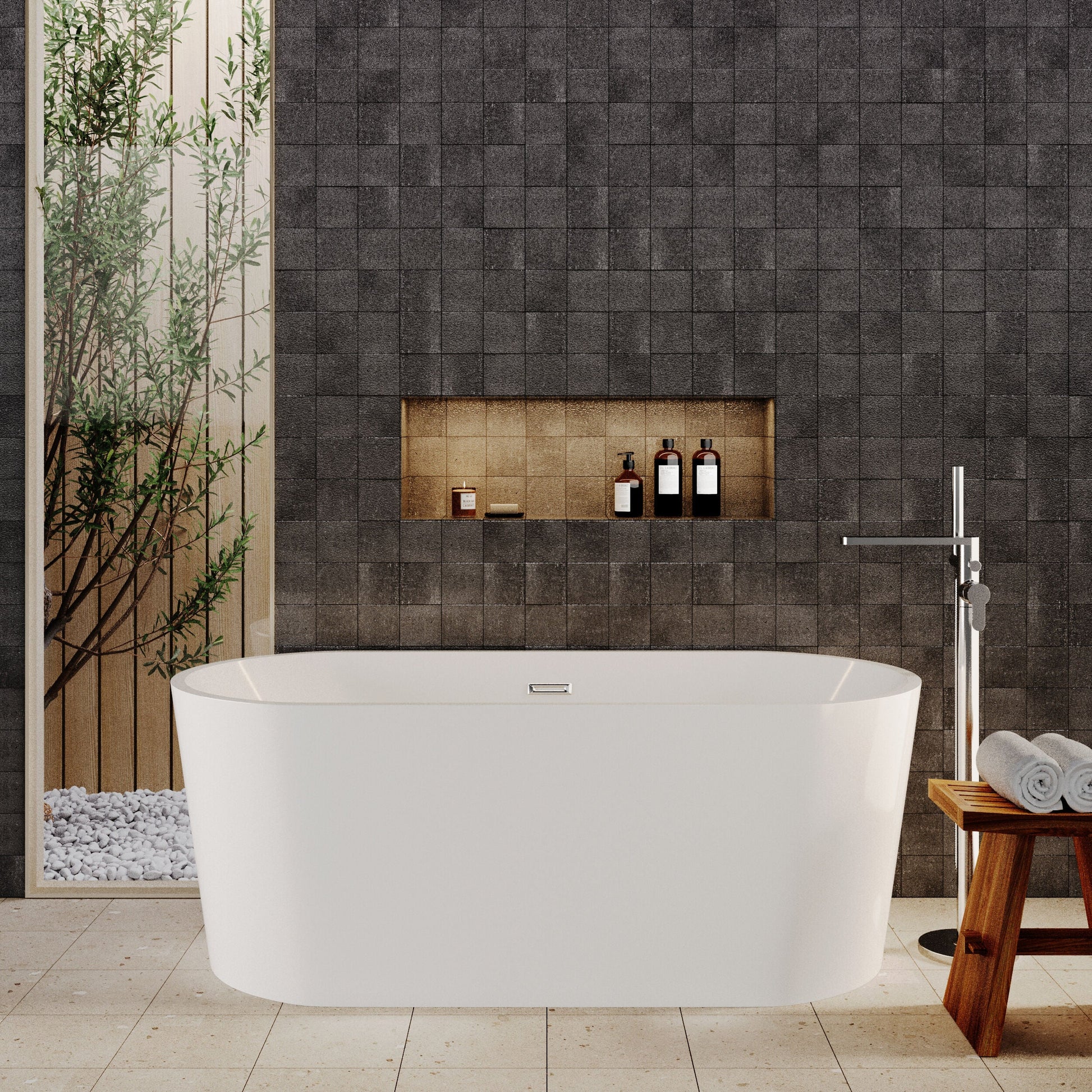 [BBFS160] Contemporary Rounded Rectangular Freestanding Bath with Waste - Choice of Size - Lifestyle 1