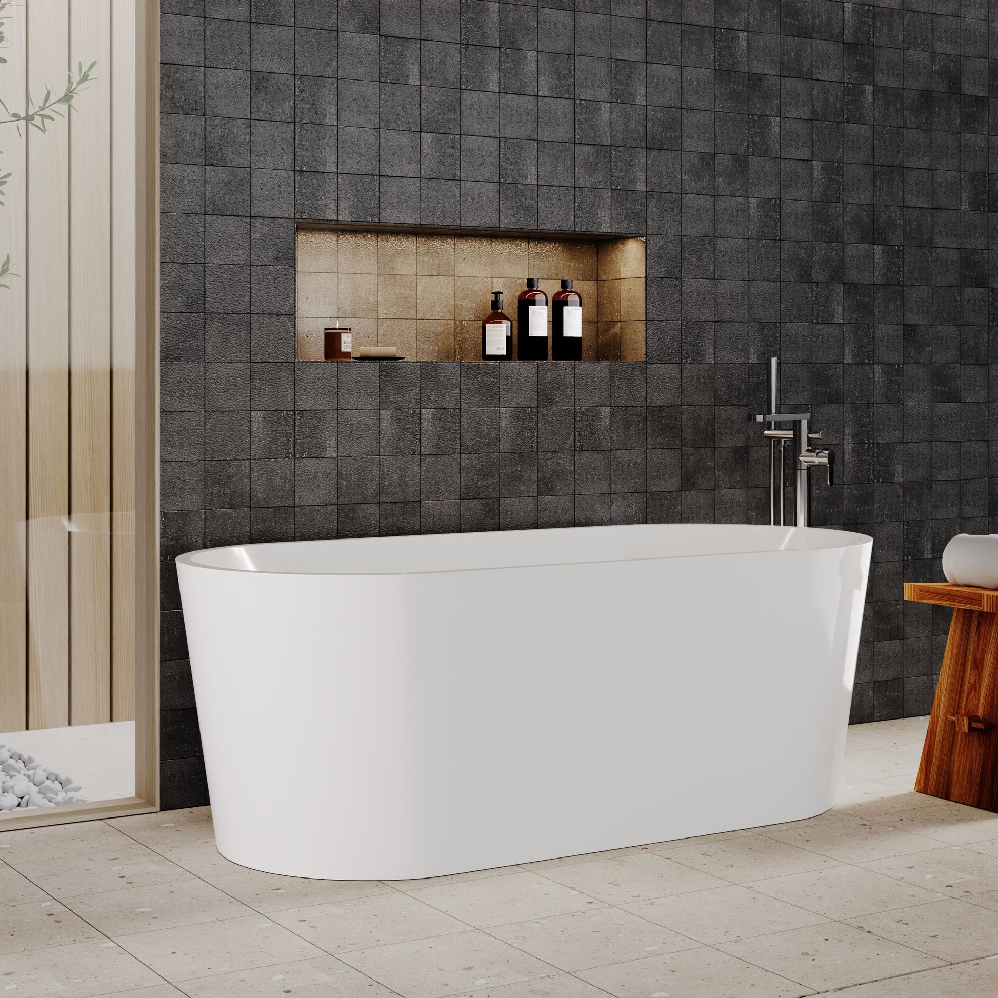 [BBFS160] Contemporary Rounded Rectangular Freestanding Bath with Waste - Choice of Size - Lifestyle 3