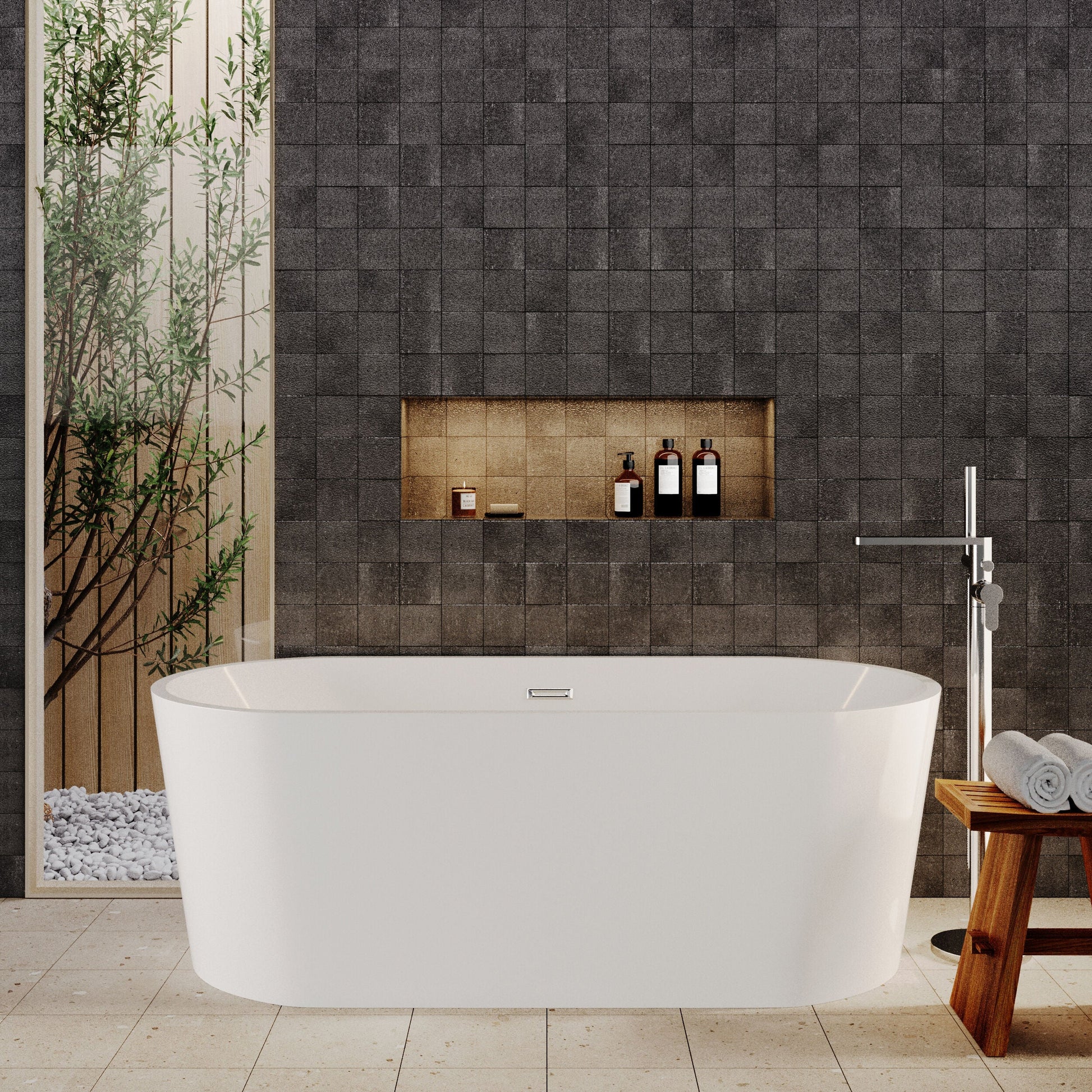 [BBFS161] Contemporary Rounded Rectangular Freestanding Bath with Waste - Choice of Size - Lifestyle 1