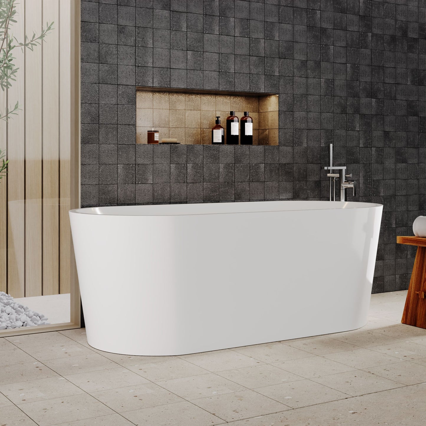 [BBFS161] Contemporary Rounded Rectangular Freestanding Bath with Waste - Choice of Size - Lifestyle 3