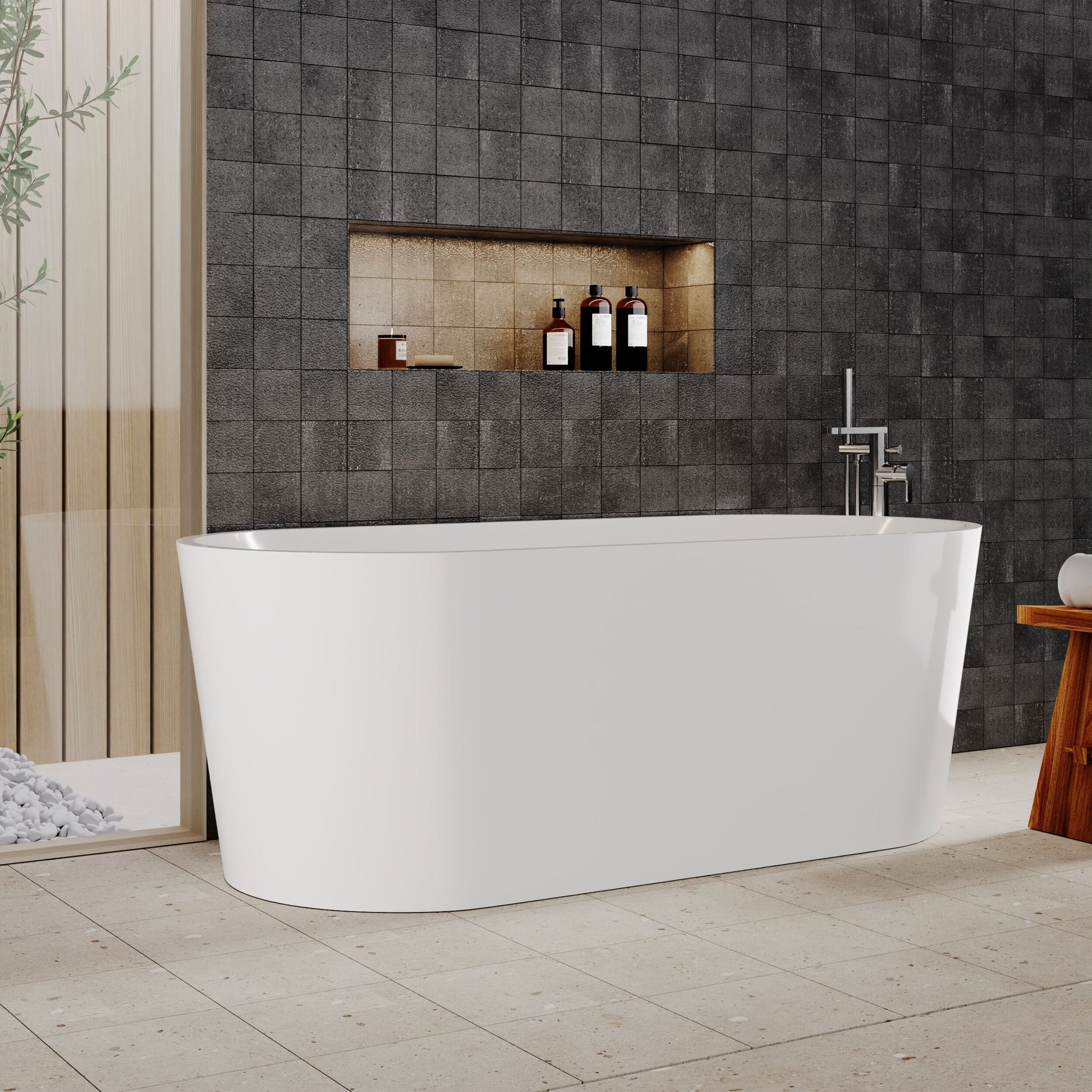[BBFS161] Contemporary Rounded Rectangular Freestanding Bath with Waste - Choice of Size - Lifestyle 3