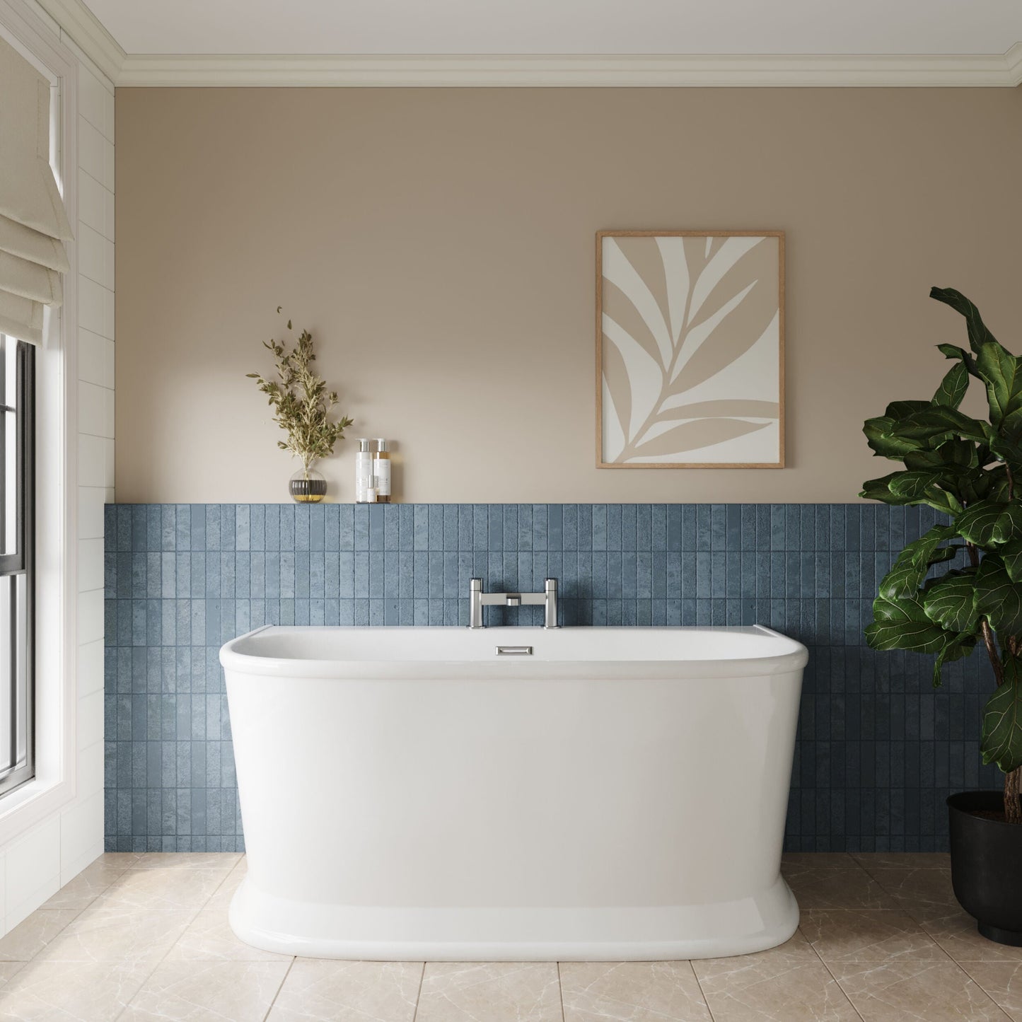 [BBFS168] Contemporary Back To Wall Freestanding Bath, Modern Double Ended Design - Choice of Size - Lifestyle 1