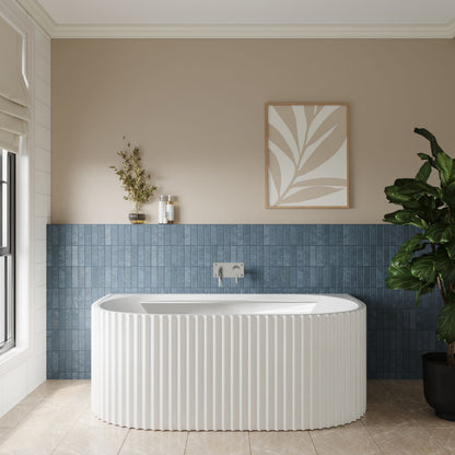 [BBFS174] Contemporary Back To Wall Freestanding Bath with Ribbed Design - Choice of Size - Lifestyle 1