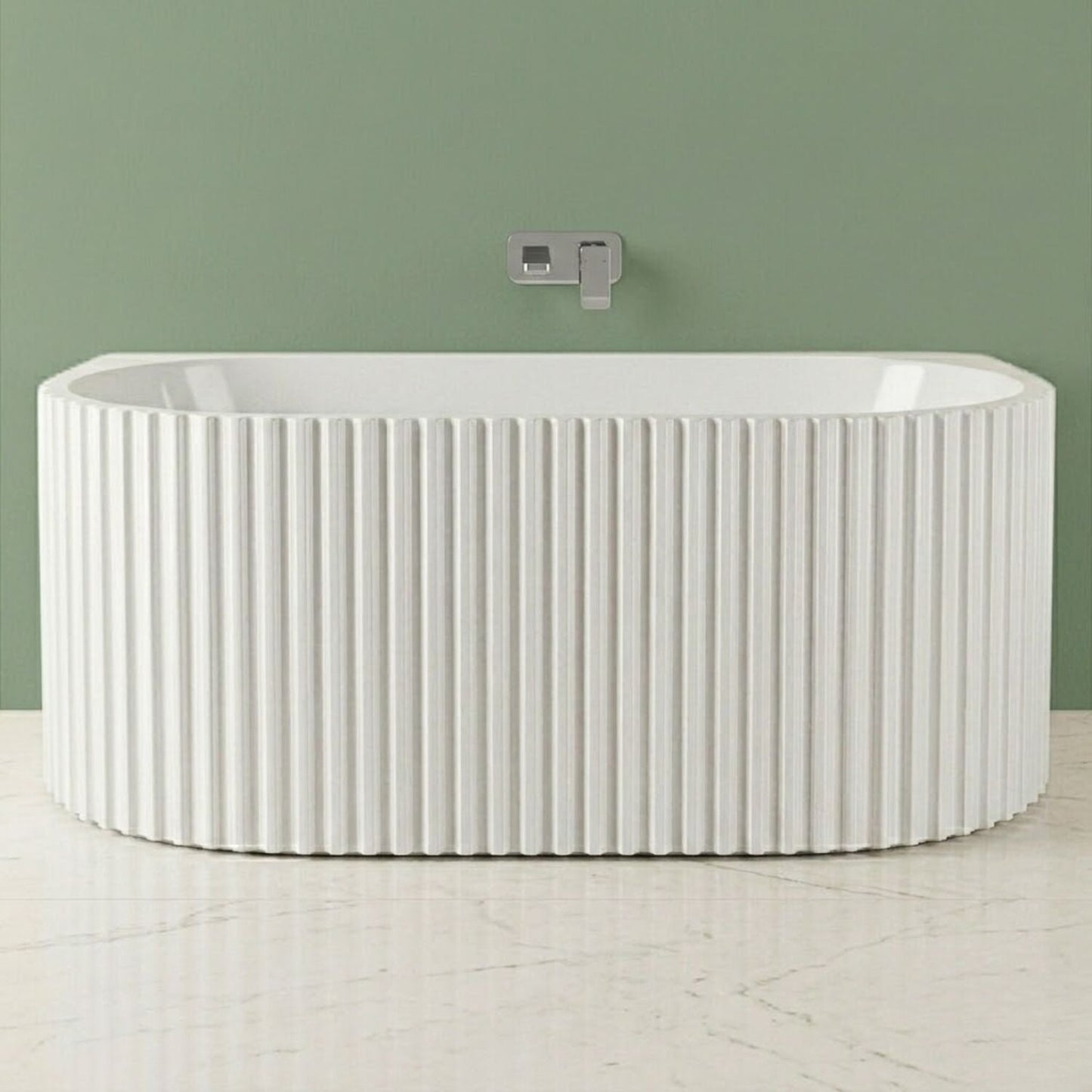 [BBFS174] Contemporary Back To Wall Freestanding Bath with Ribbed Design - Choice of Size - Silo