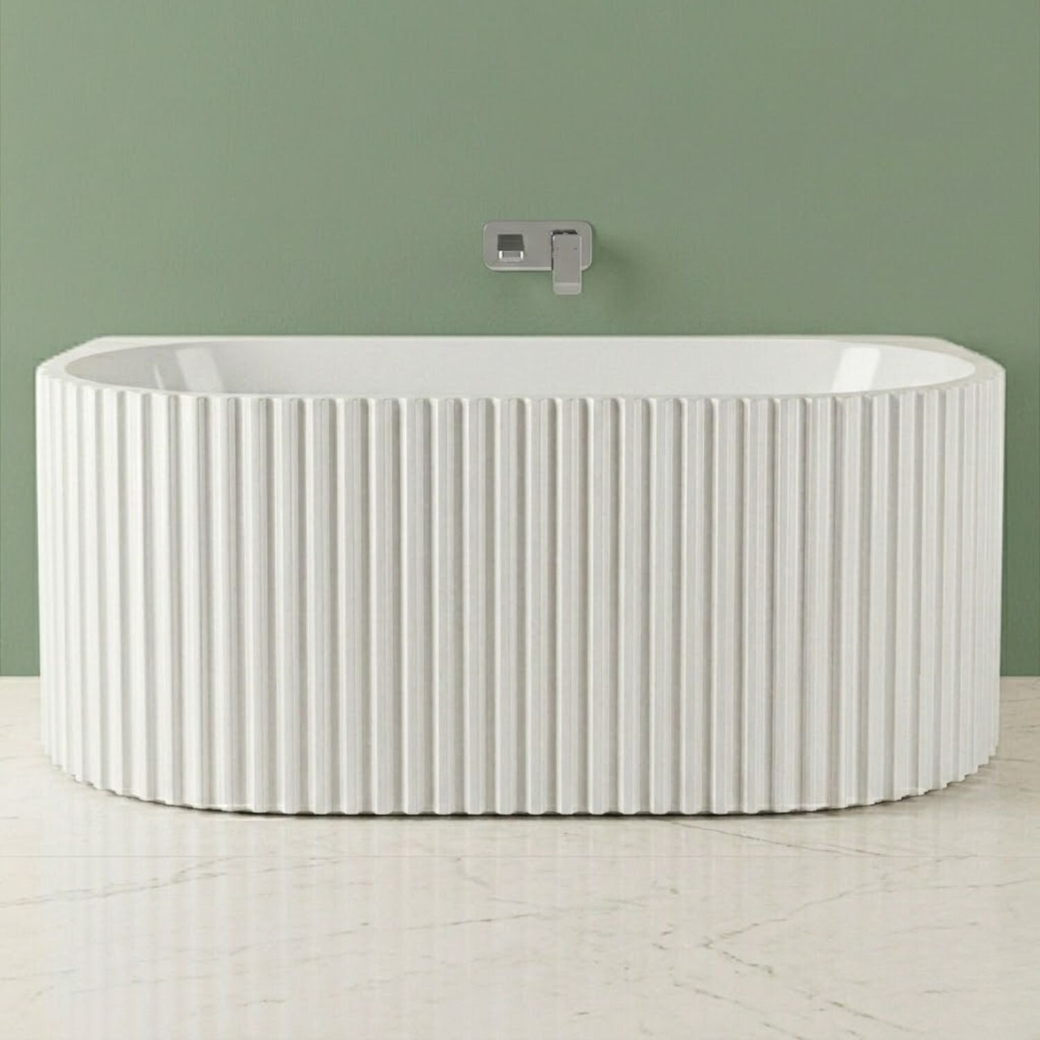 [BBFS174] Contemporary Back To Wall Freestanding Bath with Ribbed Design - Choice of Size - Silo