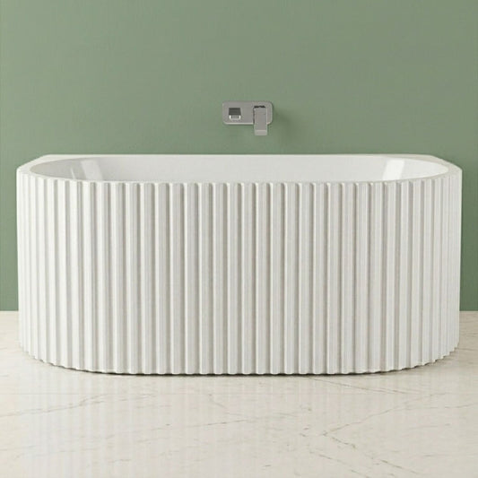 [BBFS174] Contemporary Back To Wall Freestanding Bath with Ribbed Design - Choice of Size - Silo