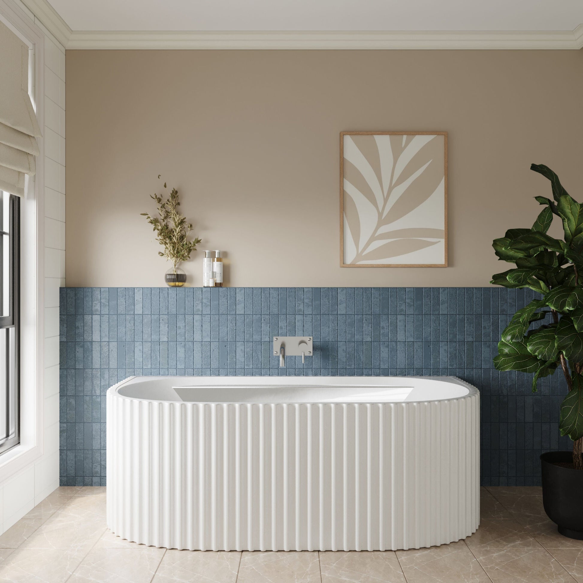[BBFS175] Contemporary Back To Wall Freestanding Bath with Ribbed Design - Choice of Size - Lifestyle 1