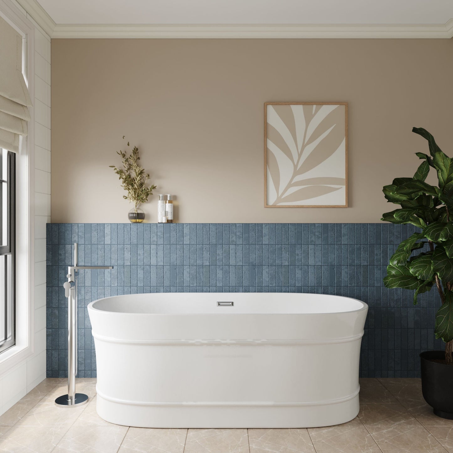 [BBFS177] Contemporary Elegant Oval Freestanding Modern Double Ended Bath with Layered Rim Design - Choice of Size - Lifestyle 1