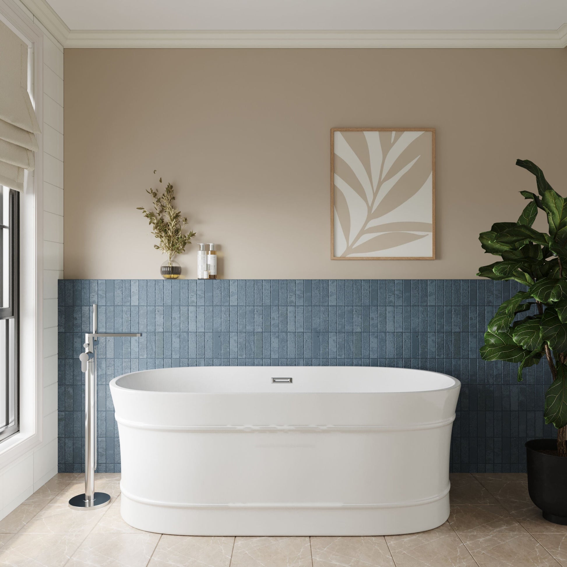 [BBFS177] Contemporary Elegant Oval Freestanding Modern Double Ended Bath with Layered Rim Design - Choice of Size - Lifestyle 1