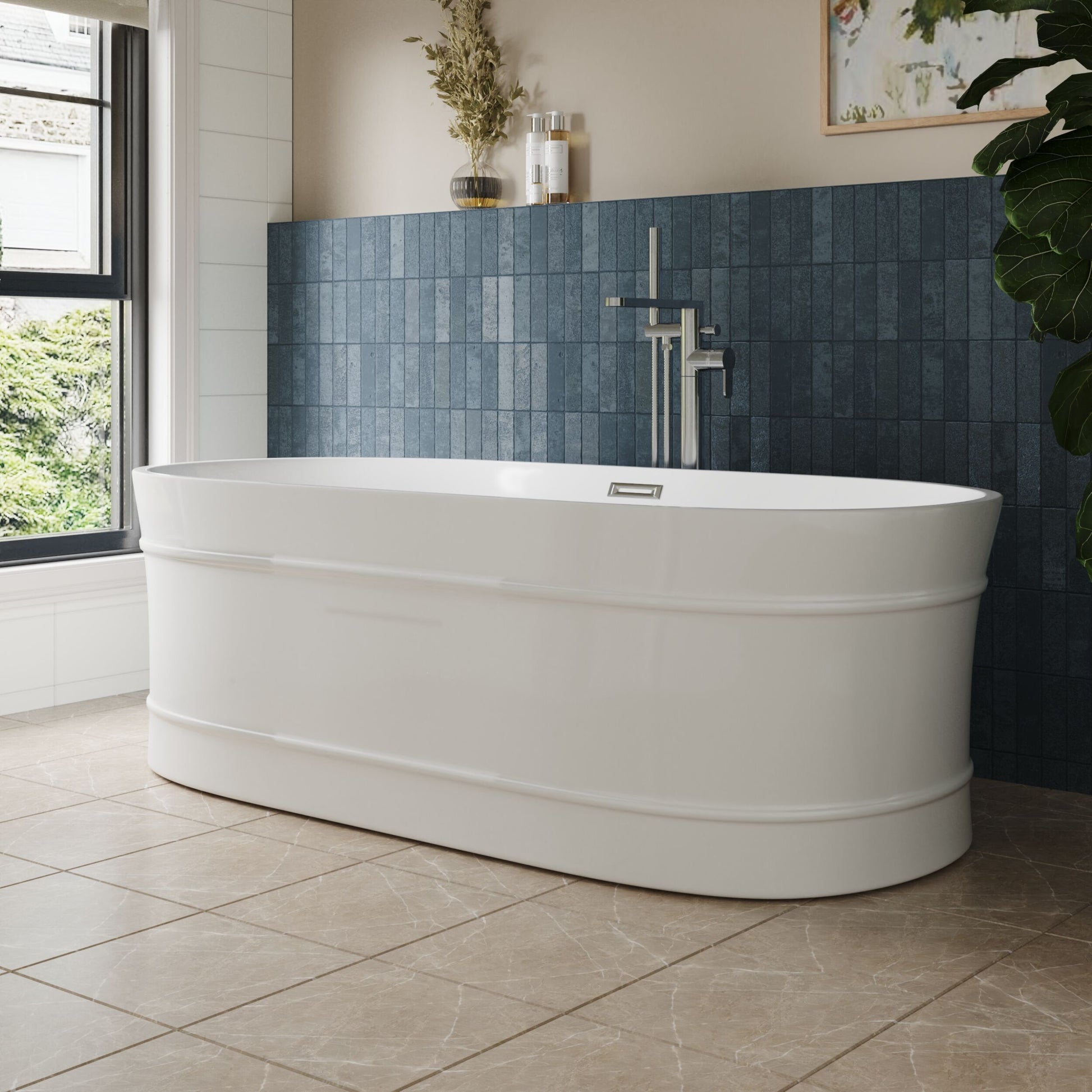 [BBFS177] Contemporary Elegant Oval Freestanding Modern Double Ended Bath with Layered Rim Design - Choice of Size - Lifestyle 3