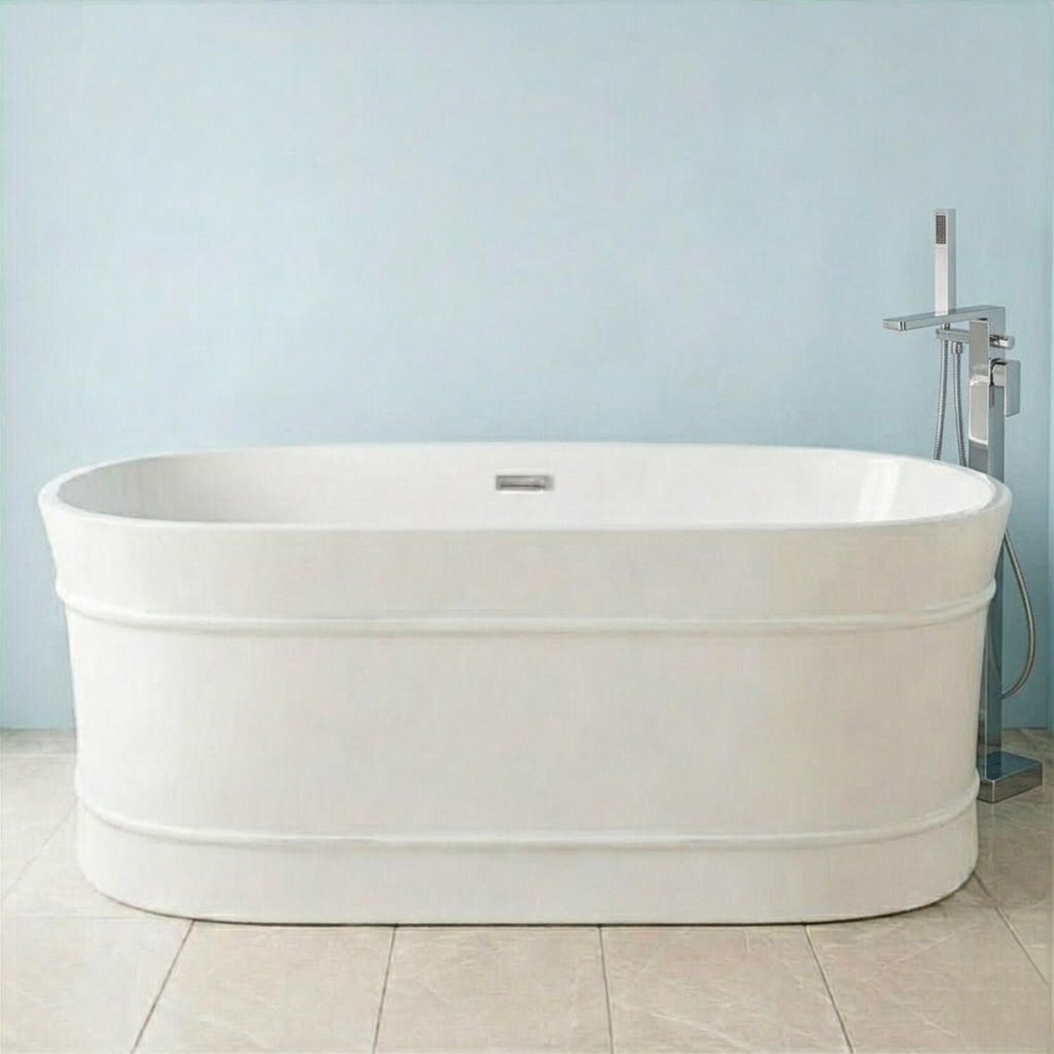[BBFS177] Contemporary Elegant Oval Freestanding Modern Double Ended Bath with Layered Rim Design - Choice of Size - Silo