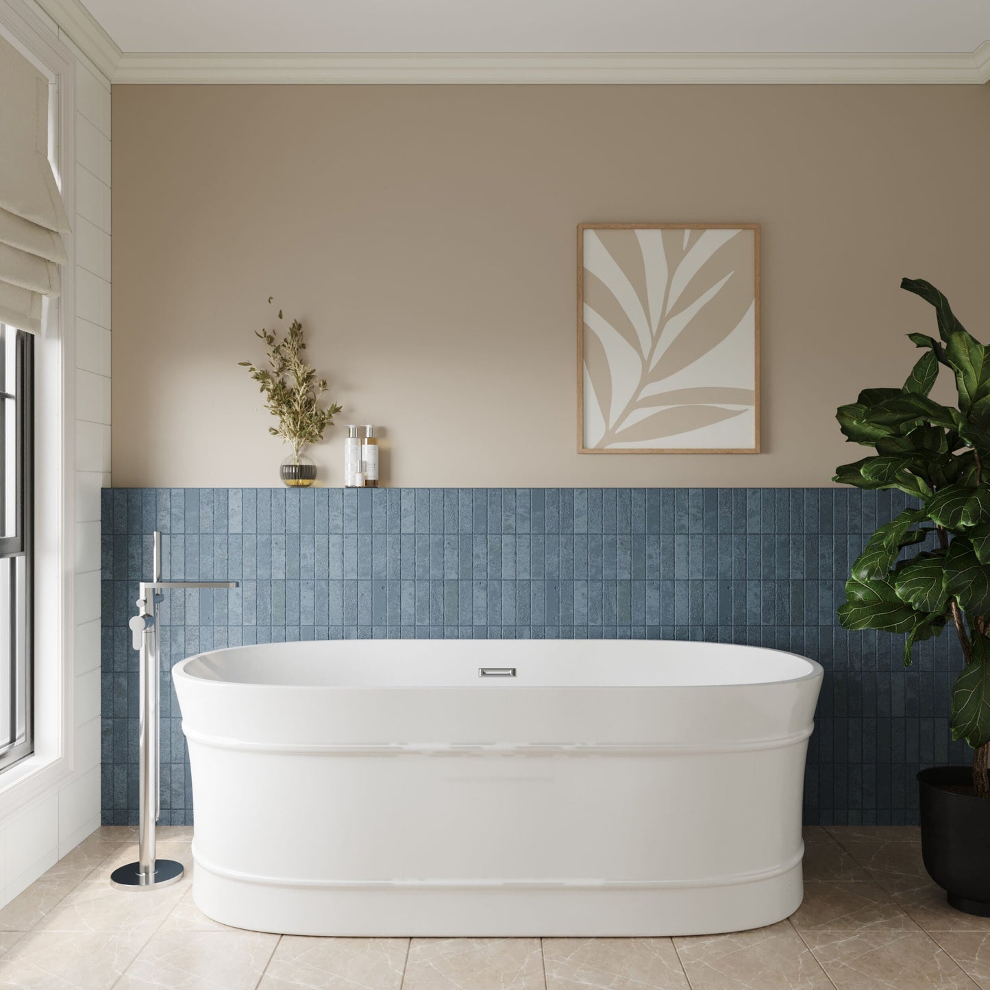[BBFS178] Contemporary Elegant Oval Freestanding Modern Double Ended Bath with Layered Rim Design - Choice of Size - Lifestyle 1