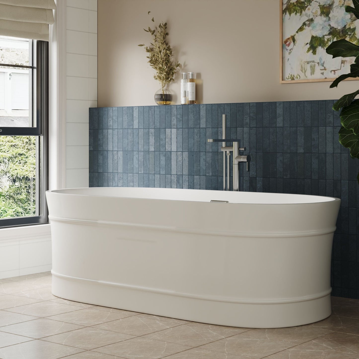 [BBFS178] Contemporary Elegant Oval Freestanding Modern Double Ended Bath with Layered Rim Design - Choice of Size - Lifestyle 2