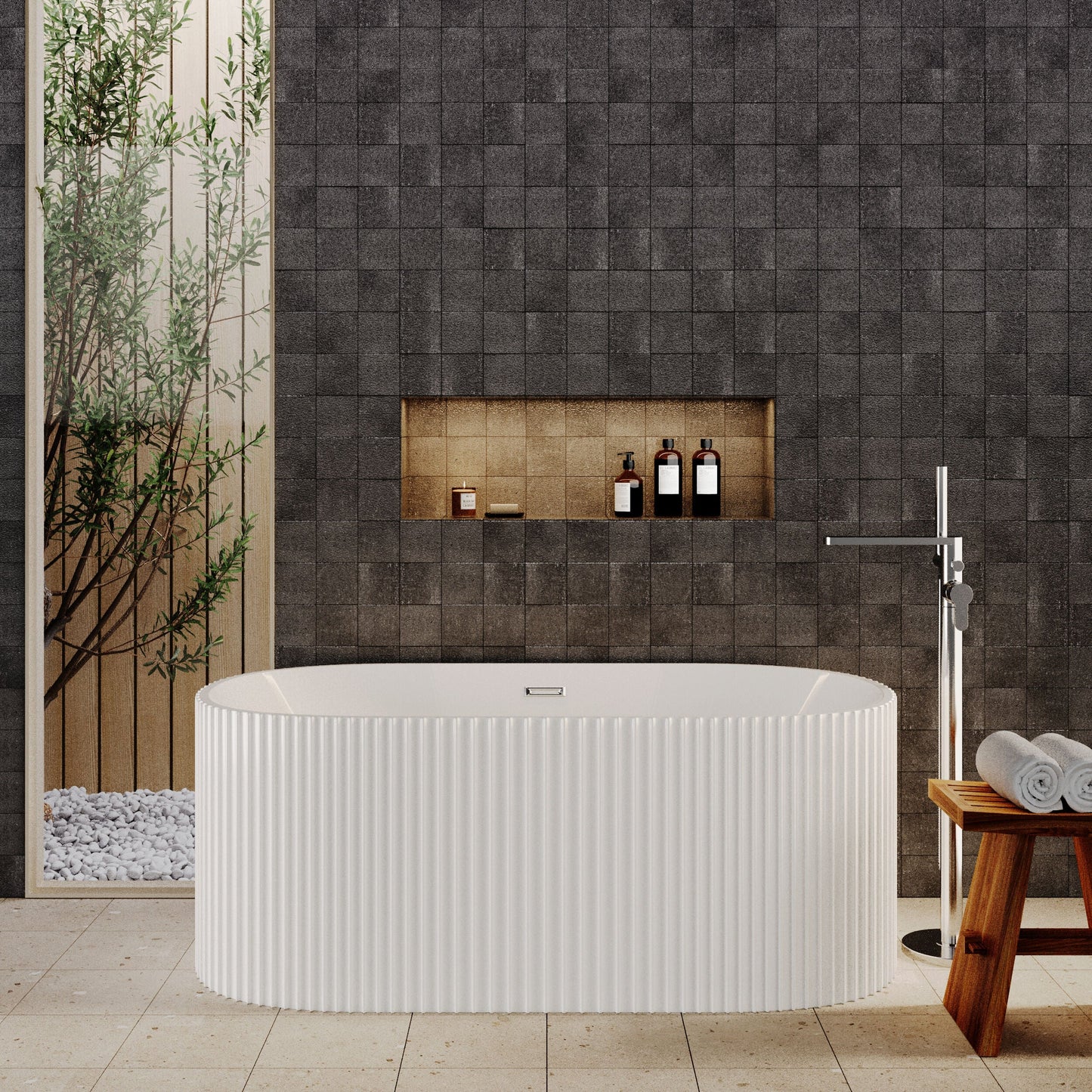 [BBFS179] Contemporary Curved Freestanding Bath, Modern Ribbed Design - Choice of Size - Lifestyle 1