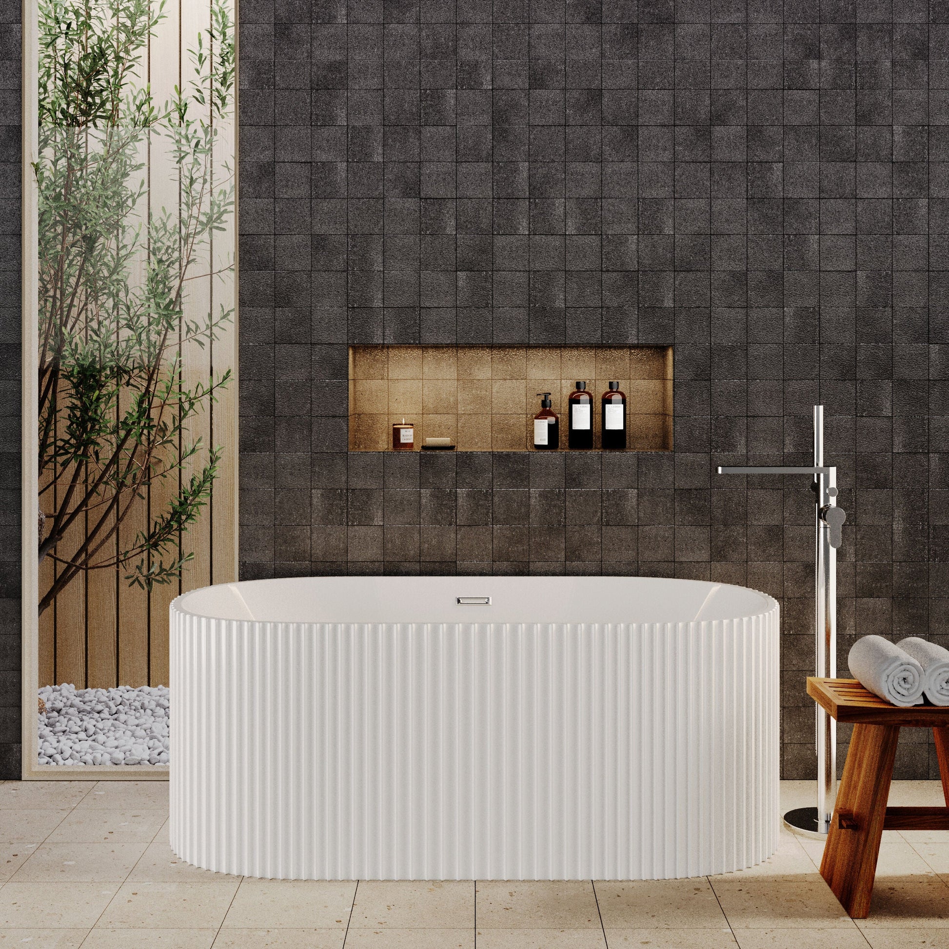[BBFS179] Contemporary Curved Freestanding Bath, Modern Ribbed Design - Choice of Size - Lifestyle 1