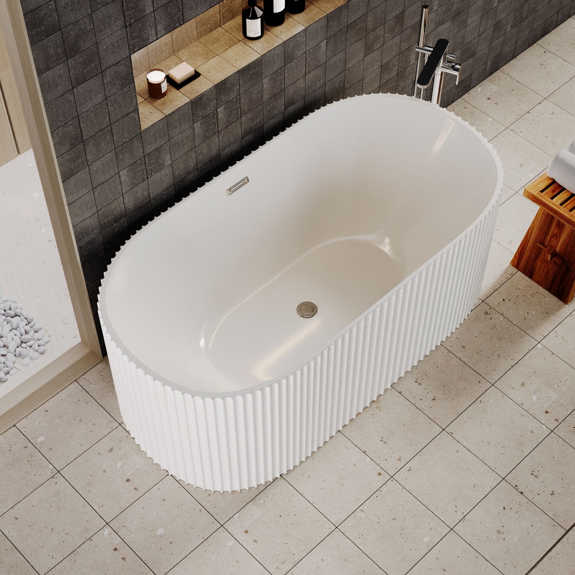 [BBFS179] Contemporary Curved Freestanding Bath, Modern Ribbed Design - Choice of Size - Lifestyle 2