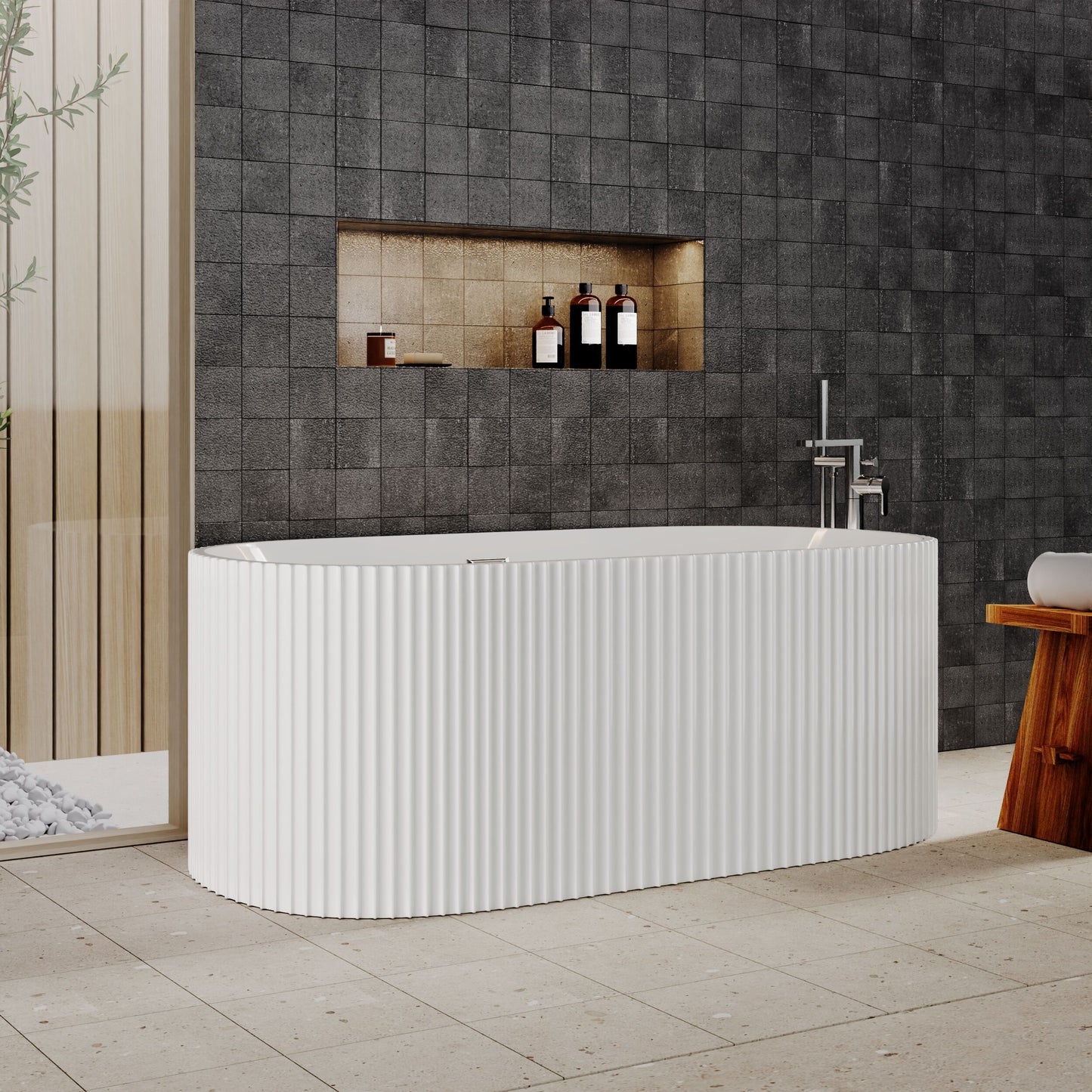 [BBFS179] Contemporary Curved Freestanding Bath, Modern Ribbed Design - Choice of Size - Lifestyle 3