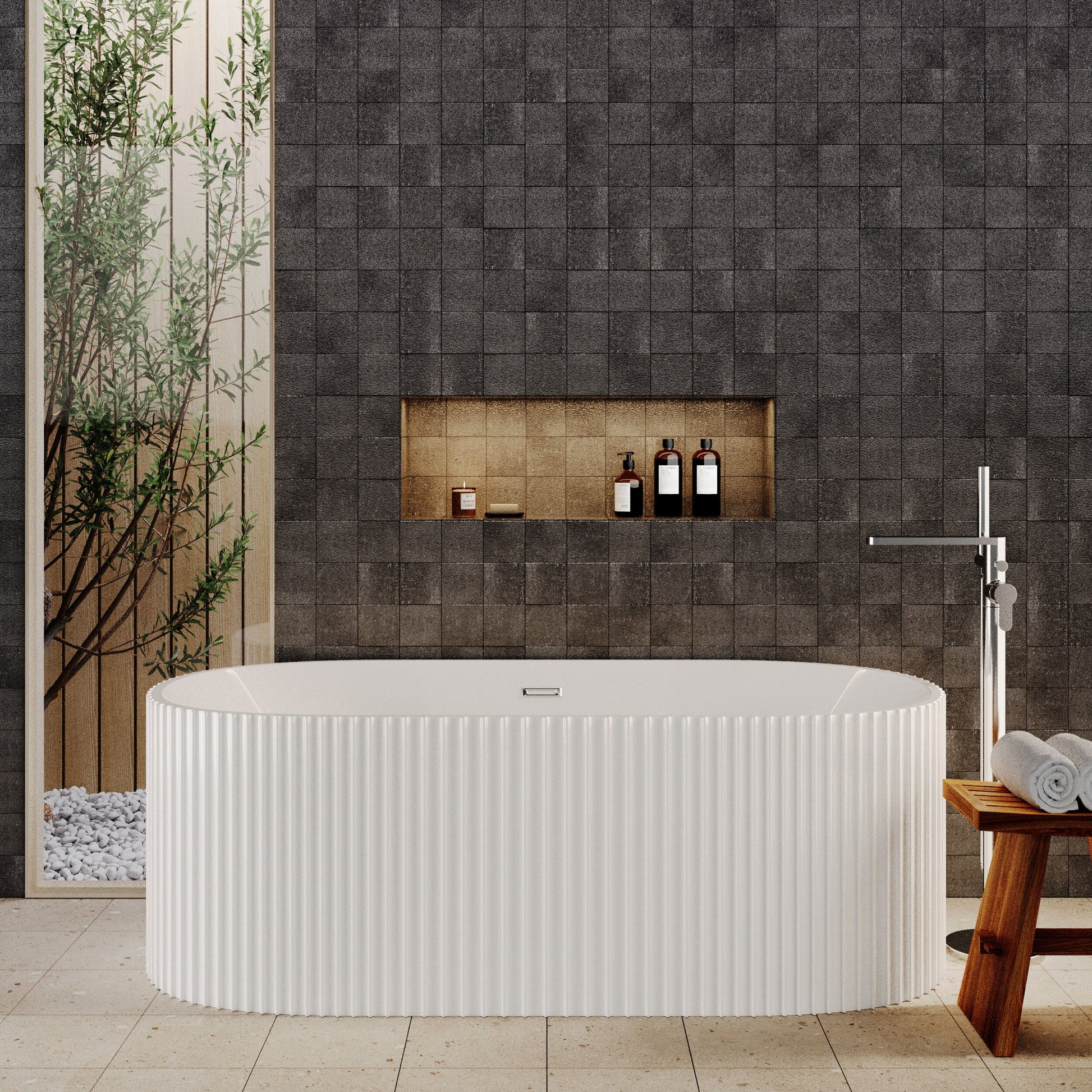 [BBFS180] Contemporary Curved Freestanding Bath, Modern Ribbed Design - Choice of Size - Lifestyle 1