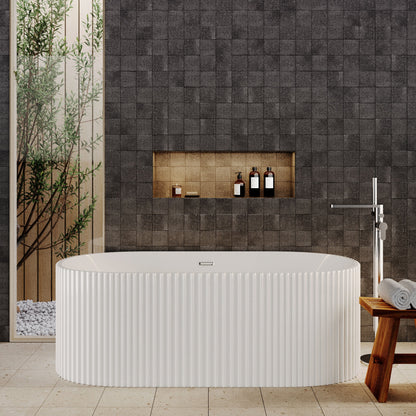[BBFS180] Contemporary Curved Freestanding Bath, Modern Ribbed Design - Choice of Size - Lifestyle 1