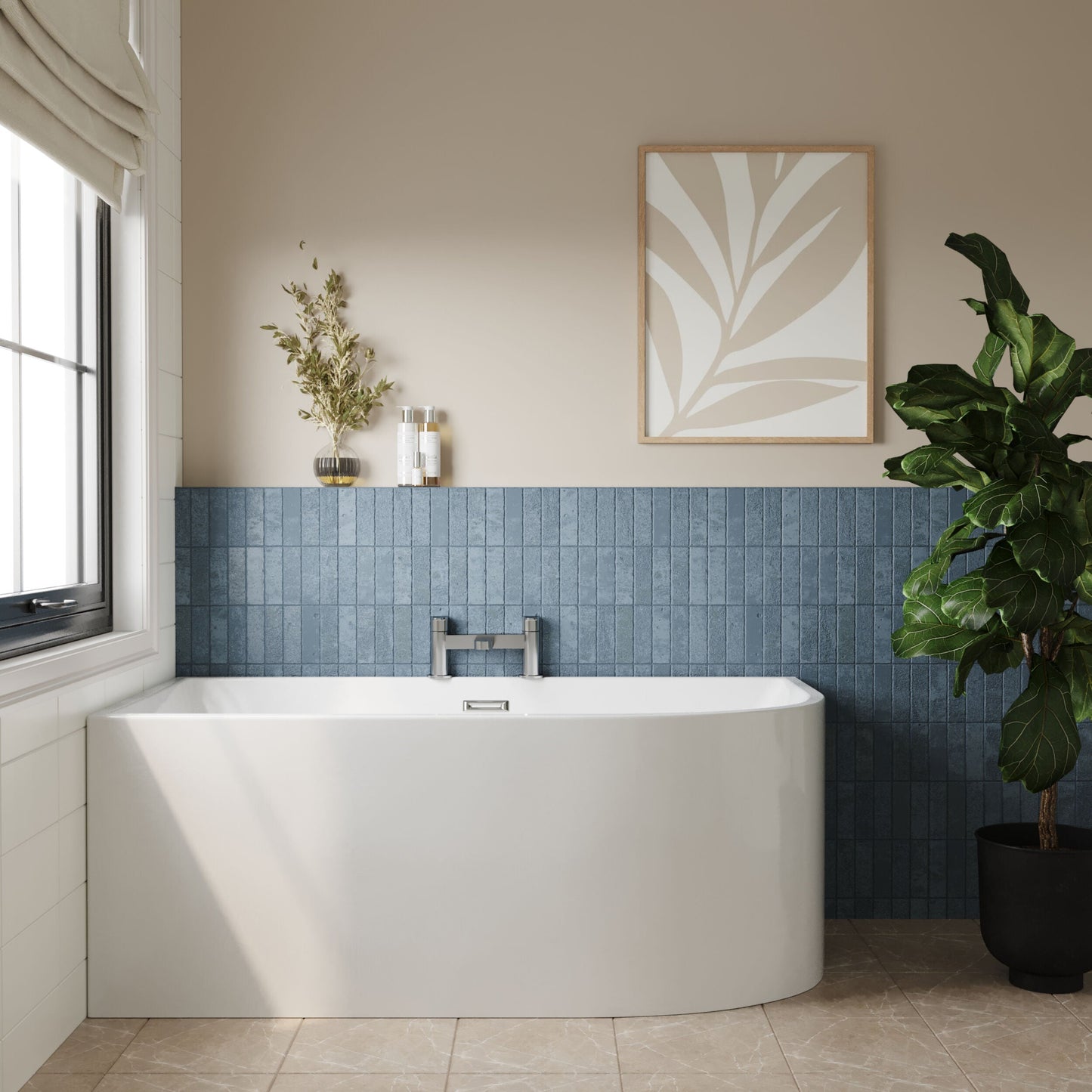 [BBFS187L] Contemporary Corner Freestanding Bath, Left or Right Hand J Shaped Bath - Choice of Size - Lifestyle 1