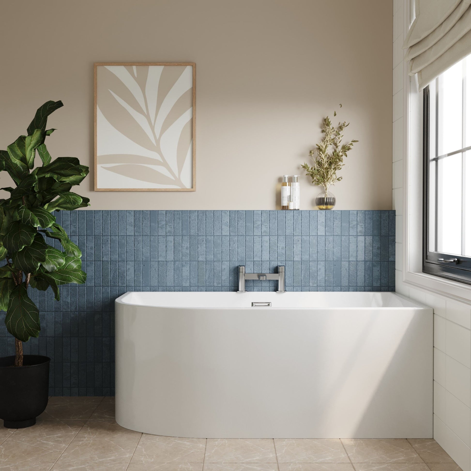 [BBFS187R] Contemporary Corner Freestanding Bath, Left or Right Hand J Shaped Bath - Choice of Size - Lifestyle 1