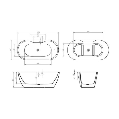 [BBFSB201-A] Modern Oval Freestanding Double Ended Soaking Bath - Choice of Size - Technical Drawing