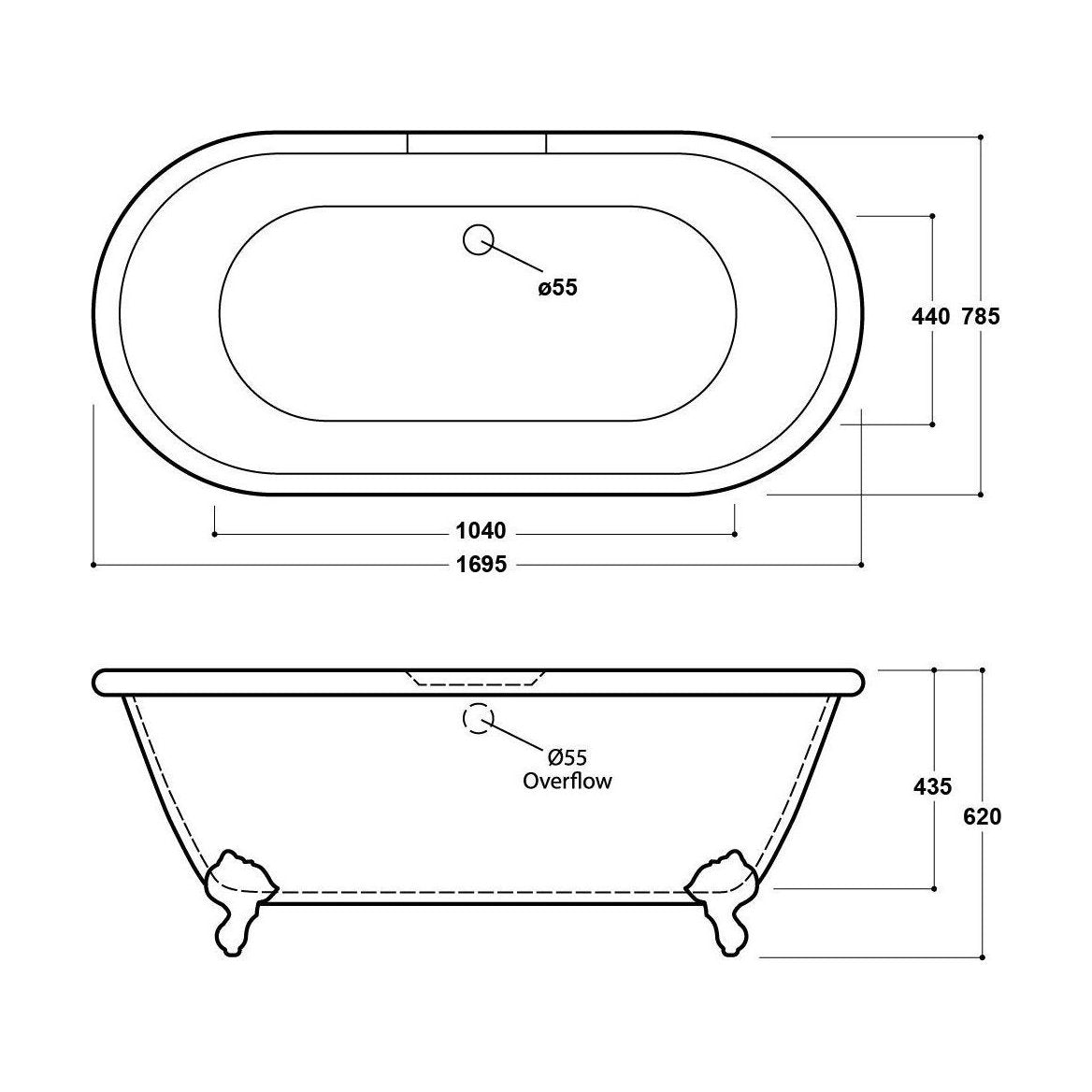 [BBFSB301] Wilmslow Double Ended Bath 1695 - Technical Drawing