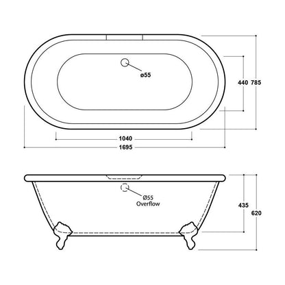 [BBFSB301] Wilmslow Double Ended Bath 1695 - Technical Drawing