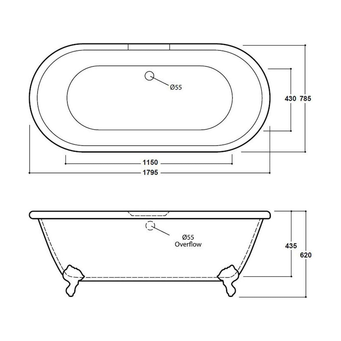 [BBFSB302] Wilmslow Double Ended Bath 1795 - Technical Drawing