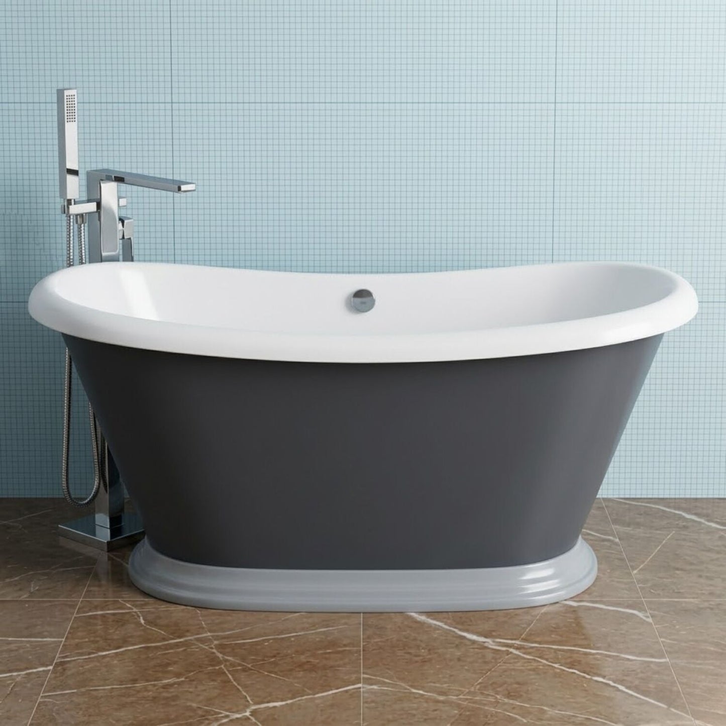 [BBFSB310HG] Traditional Freestanding Boat Bath Double Ended Roll Top, 1770 x 740mm - Grey - Silo