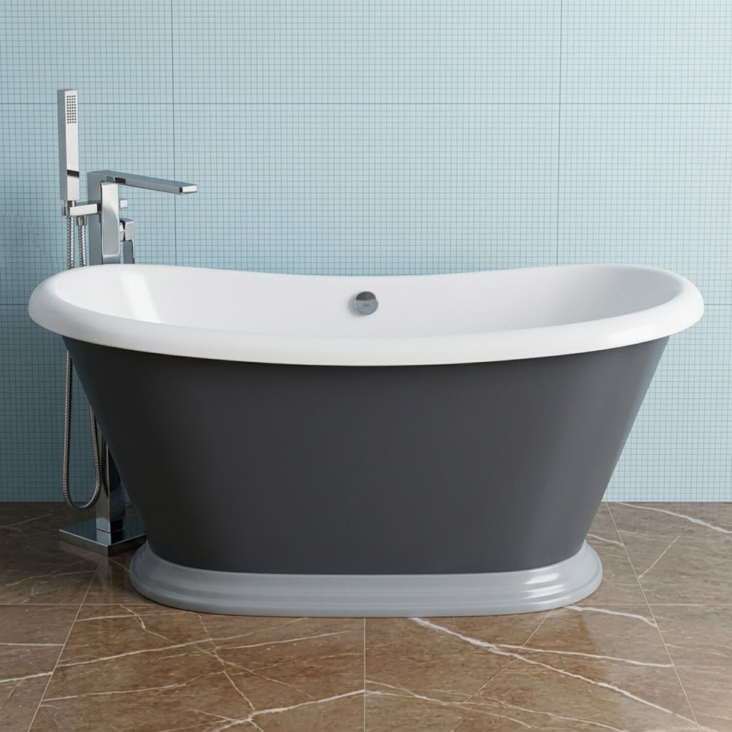 [BBFSB310HG] Traditional Freestanding Boat Bath Double Ended Roll Top, 1770 x 740mm - Grey - Silo