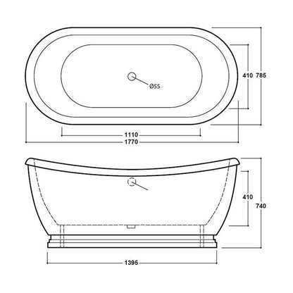 [BBFSB310] FSB310 Boat Freestanding Bath White - Technical Drawing