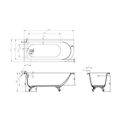 [BBFSB321L] FSB321 Cambridge Shower Bath 1685 L/H - Technical Drawing