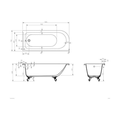 [BBFSB321R] FSB321 Cambridge Shower Bath 1685 R/H - Technical Drawing