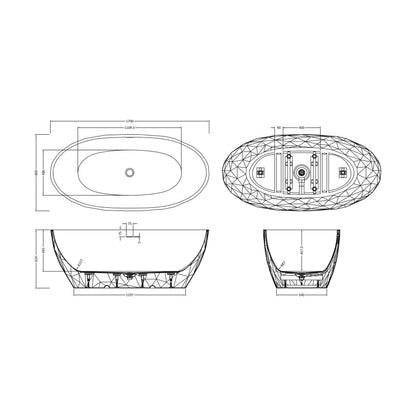 [BBFSB601MW-A] Cincelado Crystal 1700 Matt White FSB - Technical Drawing