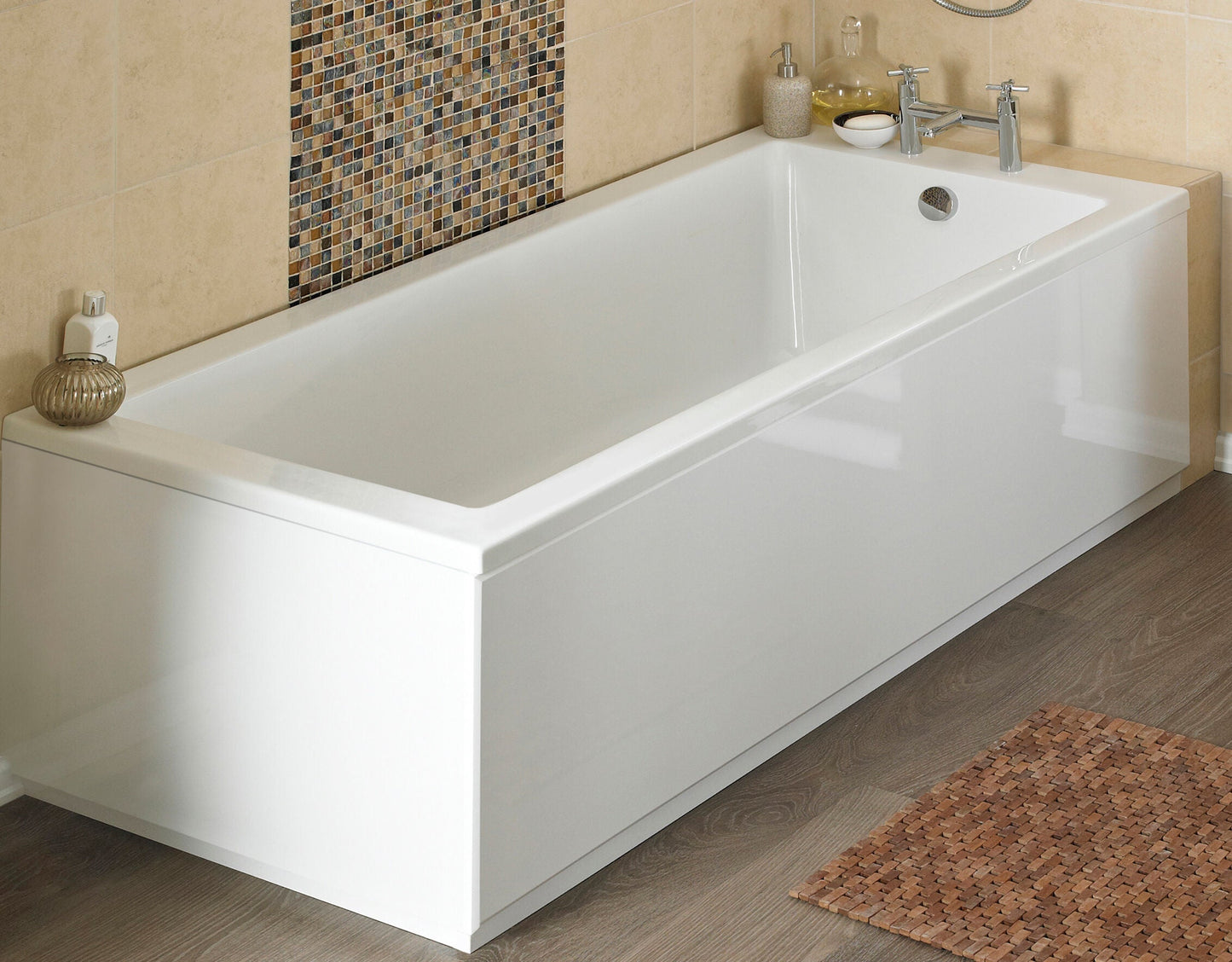 [BBPA107W] 1800mm Waterproof Straight Shower Bath Front Panel - Gloss White - Lifestyle 1