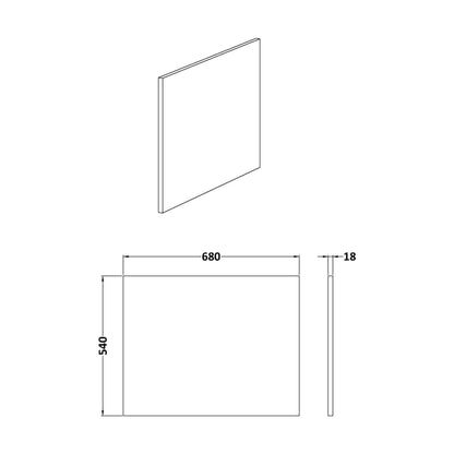 [BBPA131] Square L-Shaped Shower Bath Panel - Gloss White - Technical Drawing