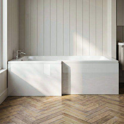 [BBPA135] Square L-Shaped Shower Bath Panel - Gloss White - Silo
