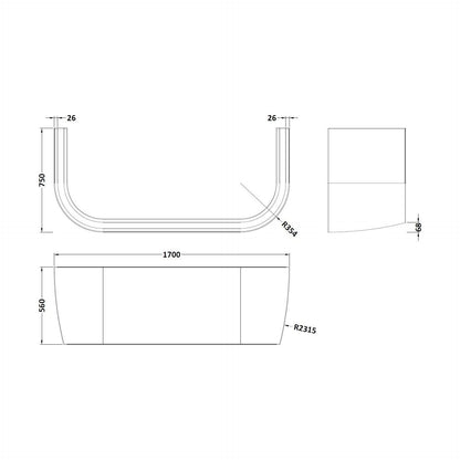 [BBPA136] Back To Wall Bath Panel - Technical Drawing