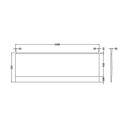 [BBPA138] 1500mm White Acrylic Front Bath Panel for Modern Bathroom Suites - Technical Drawing